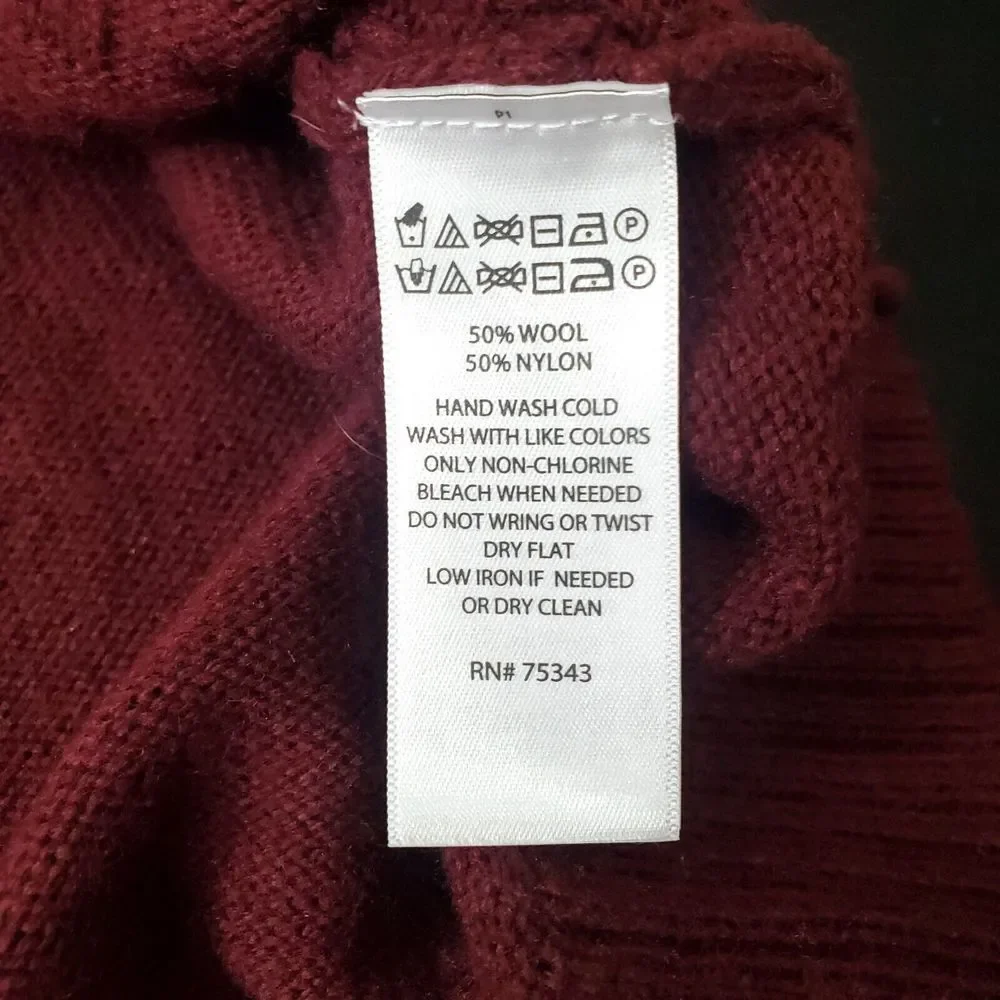 C&C California Womens Turtleneck Sweater Large Red Burgundy Long Sleeve Wool - Picture 8 of 13